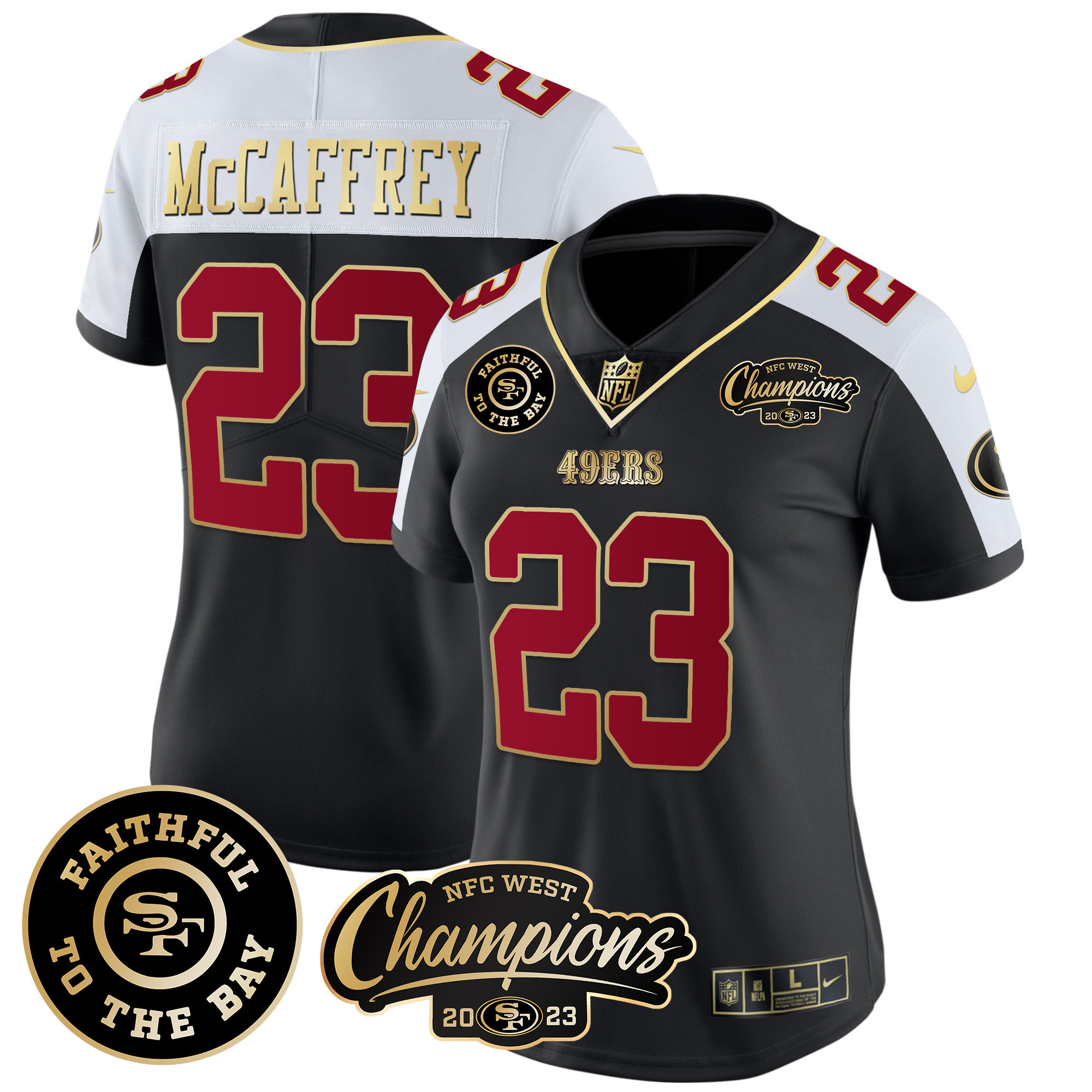 Women’S 49Ers Faithful & 2023 Nfc West Champions Patch Vapor Jersey – All Stitched