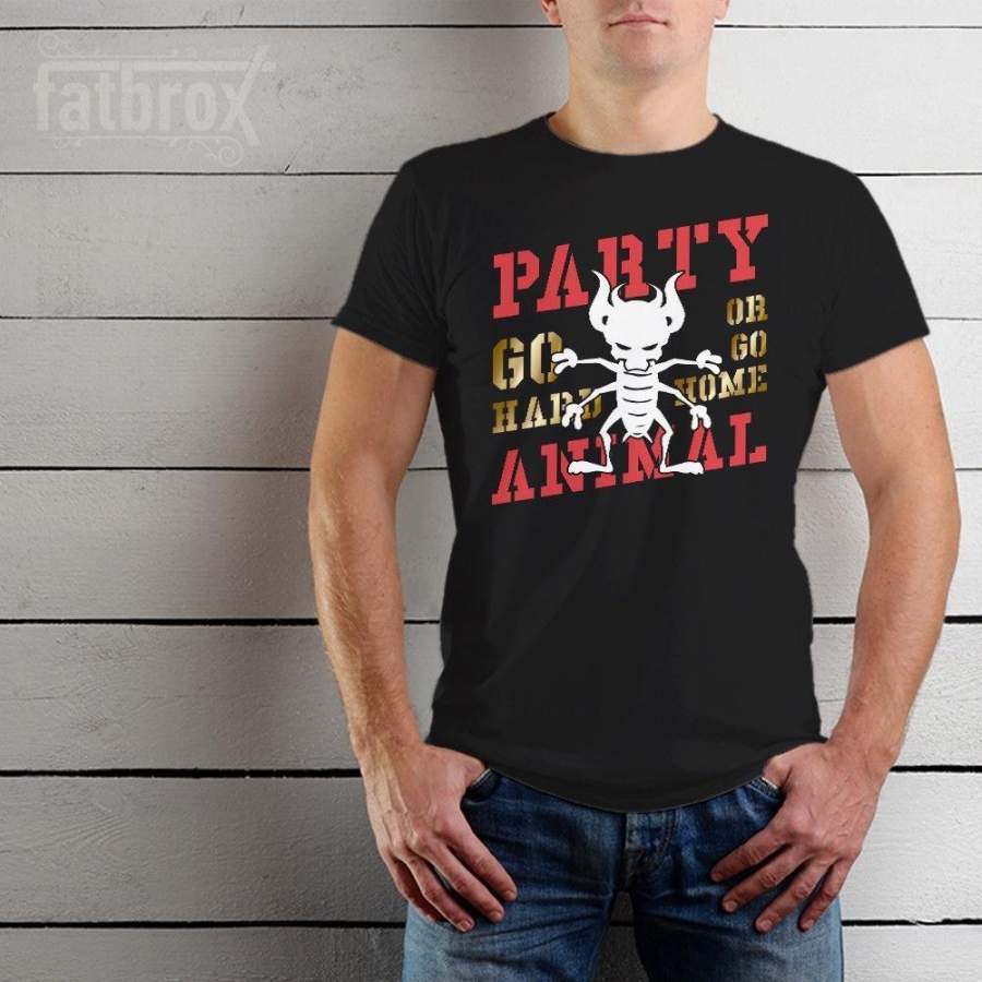 Men’s T-shirt Party Animal Black Cotton Short Sleeve Premium Sleeve