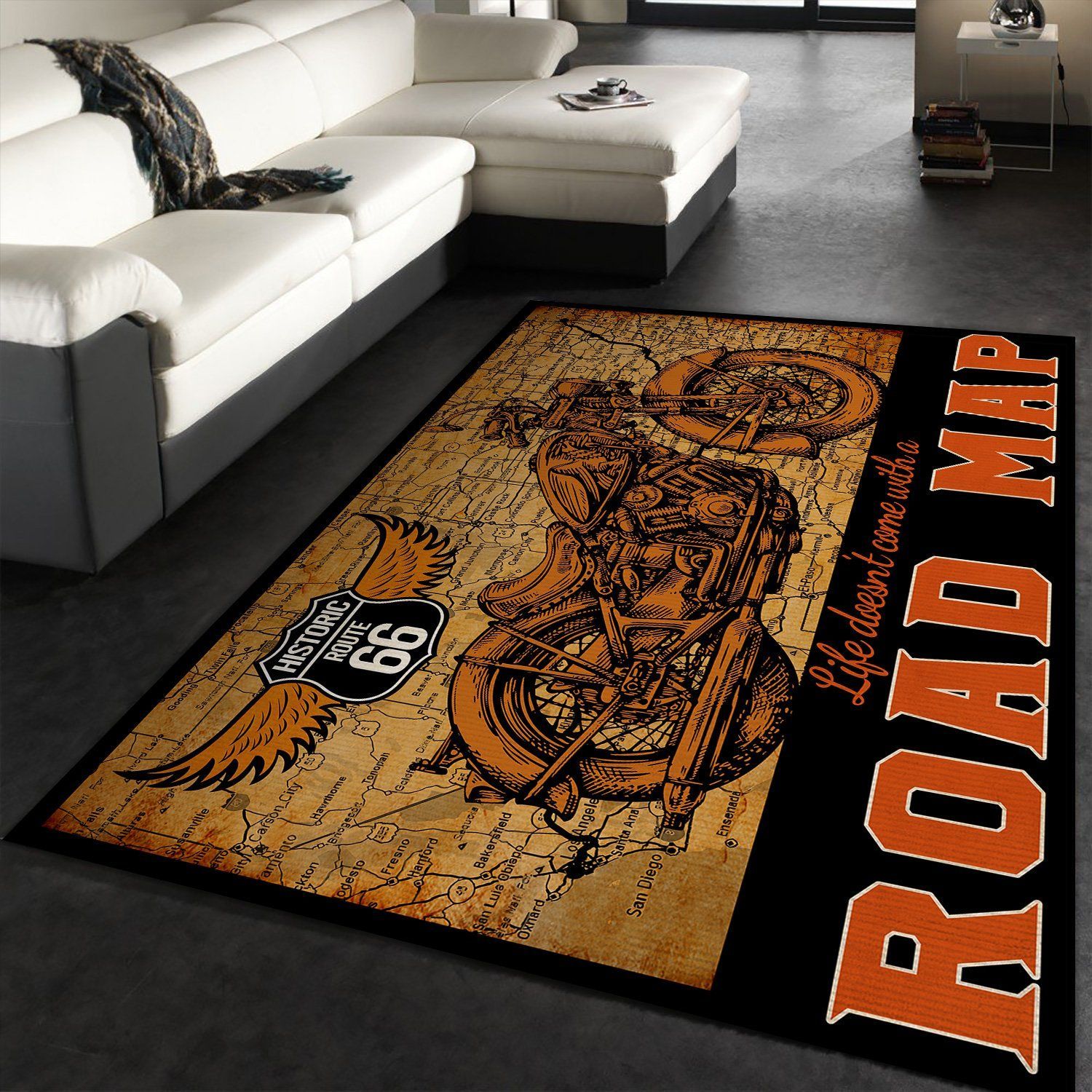 Road Map Route Motorcycle Rug Living Room Rugs Floor Decor - Auckoo Store