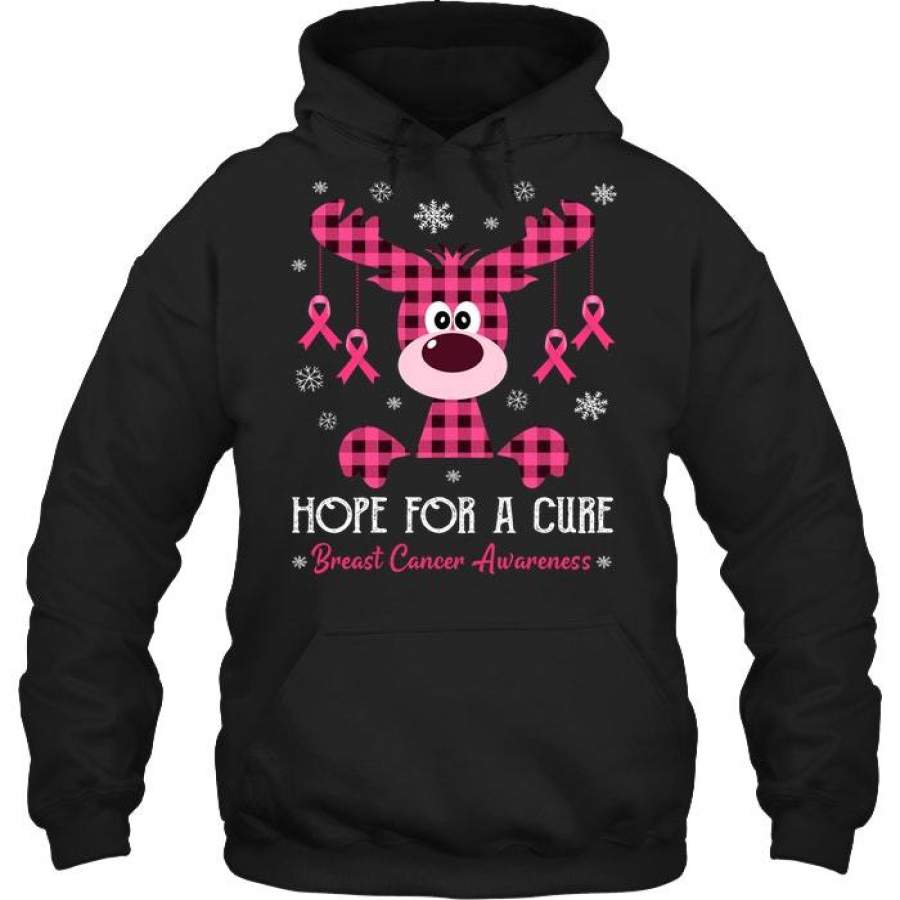 Breast Cancer Reindeer Hope For A Cure Christmas  Unisex Pullover Hoodie Sweatshirt Black Xl