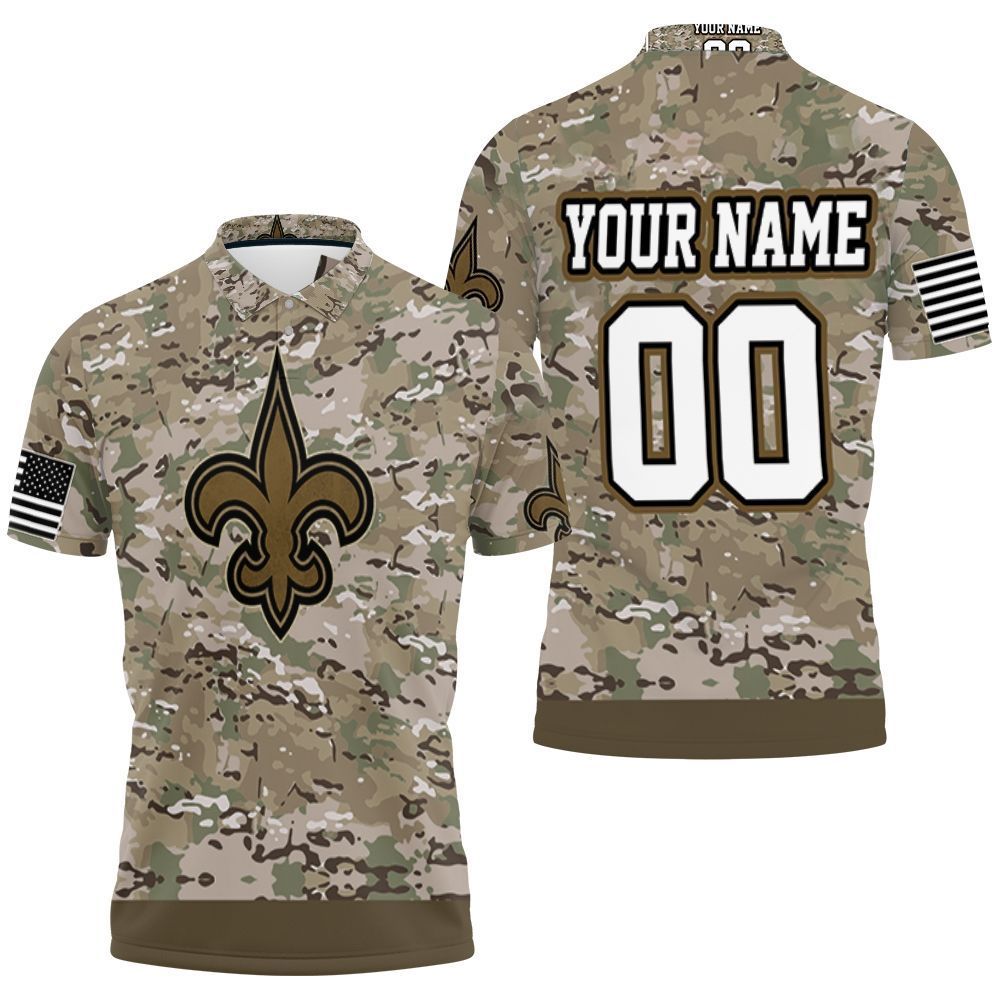 New Orleans Saints Camouflage Veteran 3D Personalized Polo Shirt