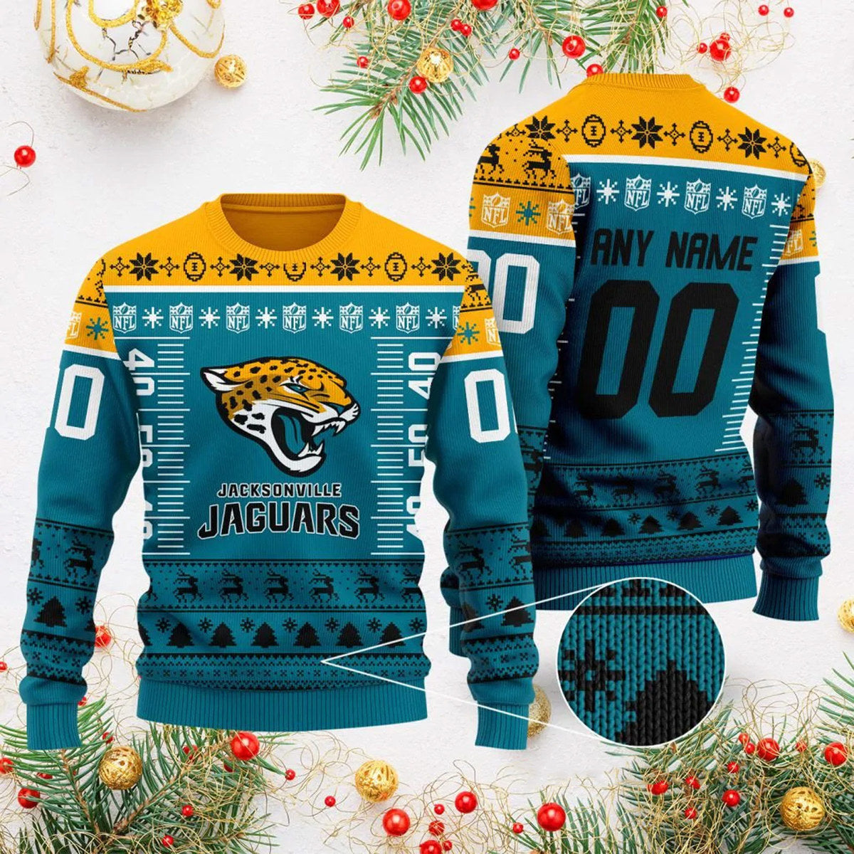 Jacksonville Jaguars Custom Name Number Gift For Fan Ugly Wool Sweater Christmas V2