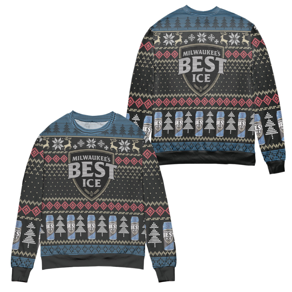 Milwaukee’S Best Ice Beer Snowflake Pattern Ugly Christmas Sweater – All Over Print 3D Sweater – Black