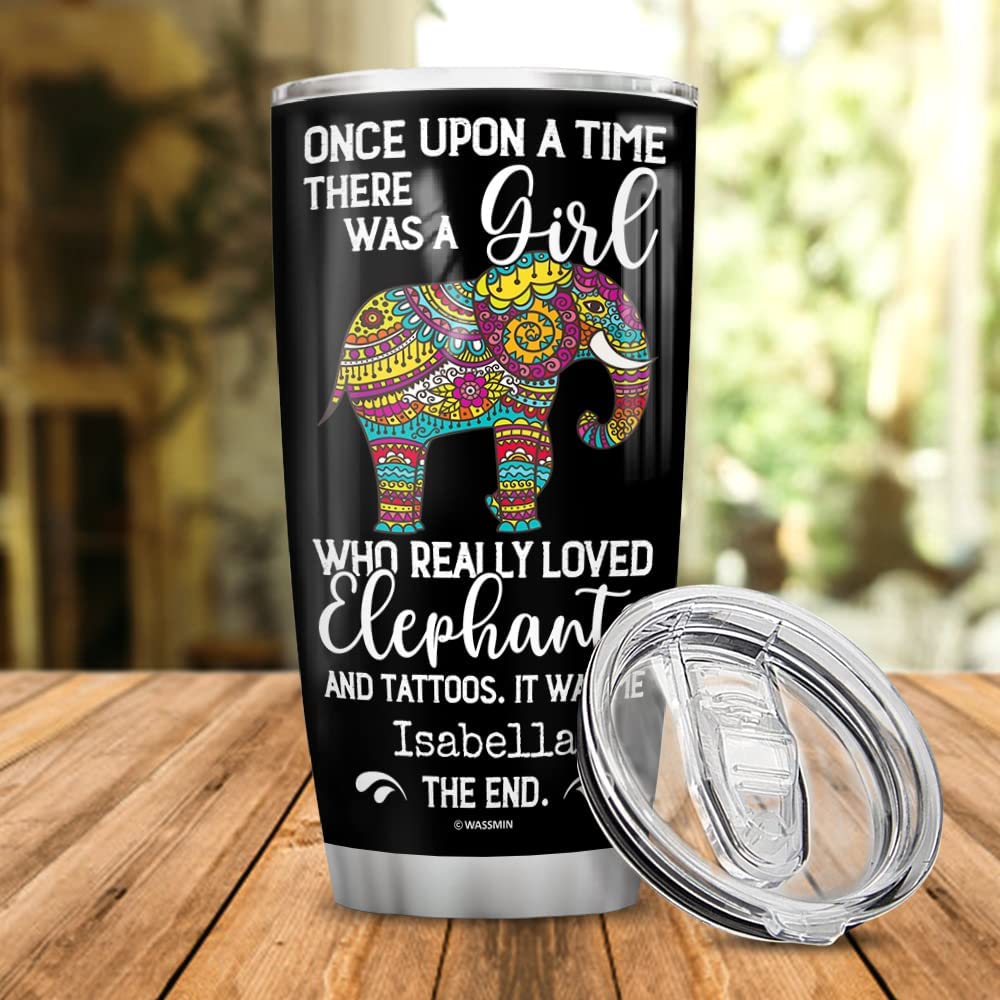 Elephant Tumbler Cup With Lid 20Oz Custom Name A Girl Who Loved Elephants Stainless Steel Double Wall Vacuum Insulated Tumblers Coffee Travel Mug