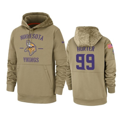 Minnesota Vikings Danielle Hunter Tan 2019 Salute To Service Sideline Therma Pullover Hoodie