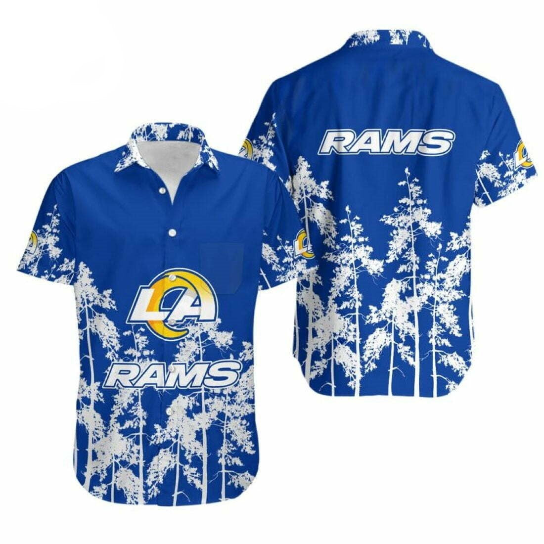 Los Angeles Rams Hawaiian Shirt Los Angeles Rams Symbol Secret Forest White Blue Hawaii Shirt Los Angeles Rams Aloha Shirt For Women