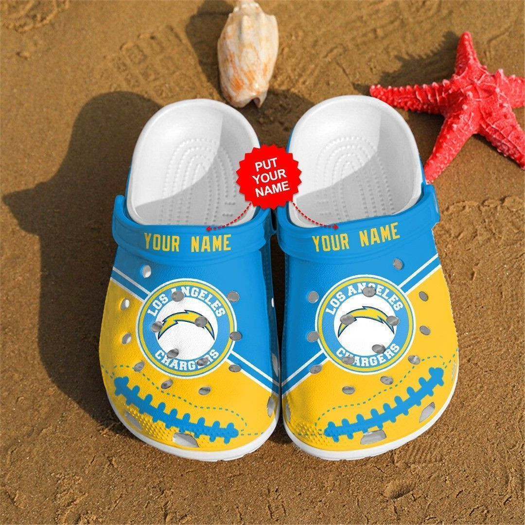 Los Angeles Chargers Custom Name Crocs Classic Clogs Shoes In Blue & Yellow