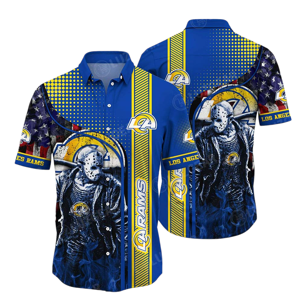 Los Angeles Rams Hawaiian Shirt Los Angeles Rams Symbol Halloween Jason Voorhees Blue Hawaii Shirt For Men Los Angeles Rams Aloha Shirt