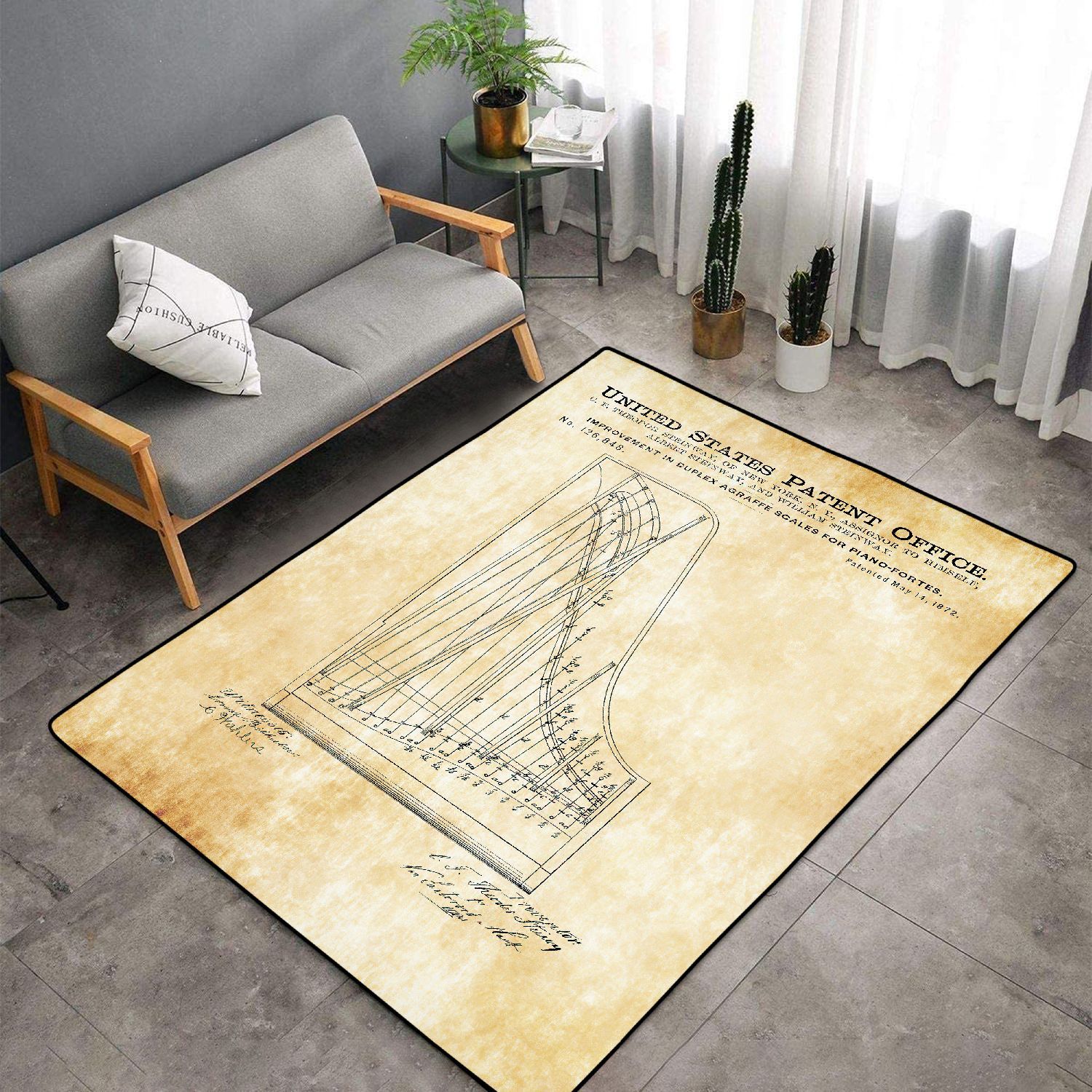 1872 Steinway Piano Forte Patent Aak564 Area Rug For Living Room Bedroom Rug Home Decor