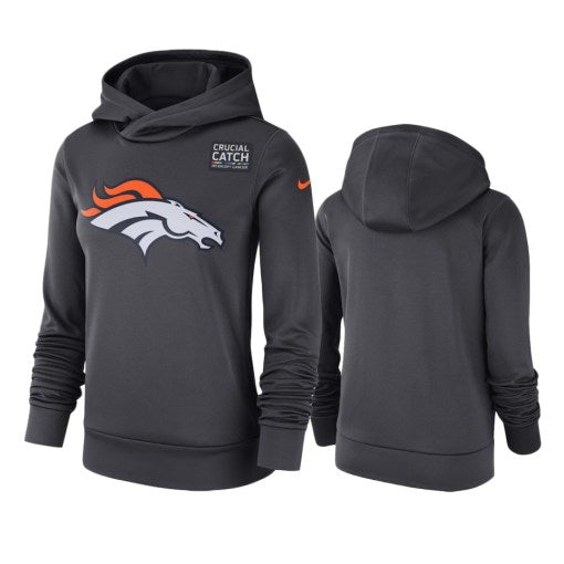 Women Denver Broncos Anthracite Crucial Catch Hoodie