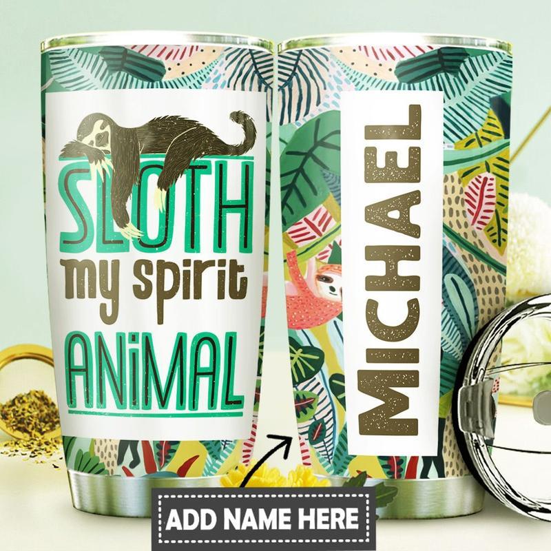 Personalized Personalized Funny Sloth Spirit Animal Stainless Steel Skinny Tumbler Bulk, Double Wall Vacuum Slim Water Tumbler Cup With Lid, Reusable Metal Travel Coffee Mug