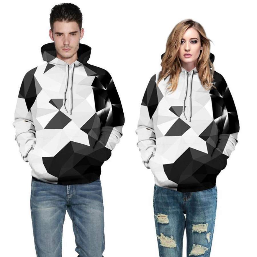 3D Print Hoodies – Black/White Rhombus Pattern Pullover Hoodie OTA016