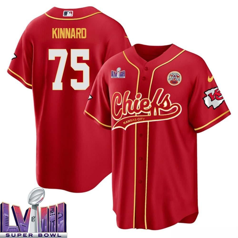 Darian Kinnard 75 Kansas City Chiefs Super Bowl Lviii Baseball Men Jersey – Red