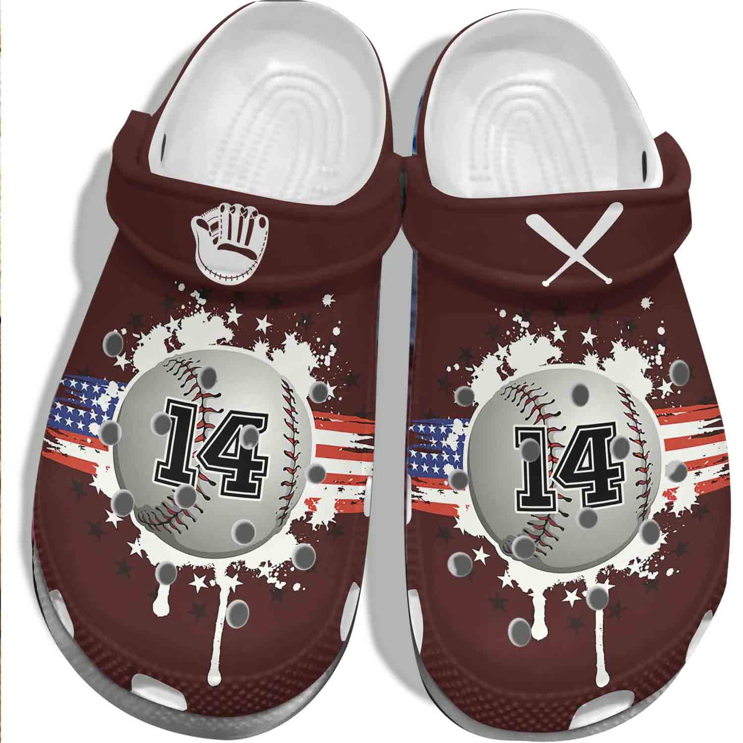 America Flag Baseball Vector Custom Shoe – 14Th Baseball Outdoor Crocs Shoes Clogs Birthday Gift For Men Husband Son