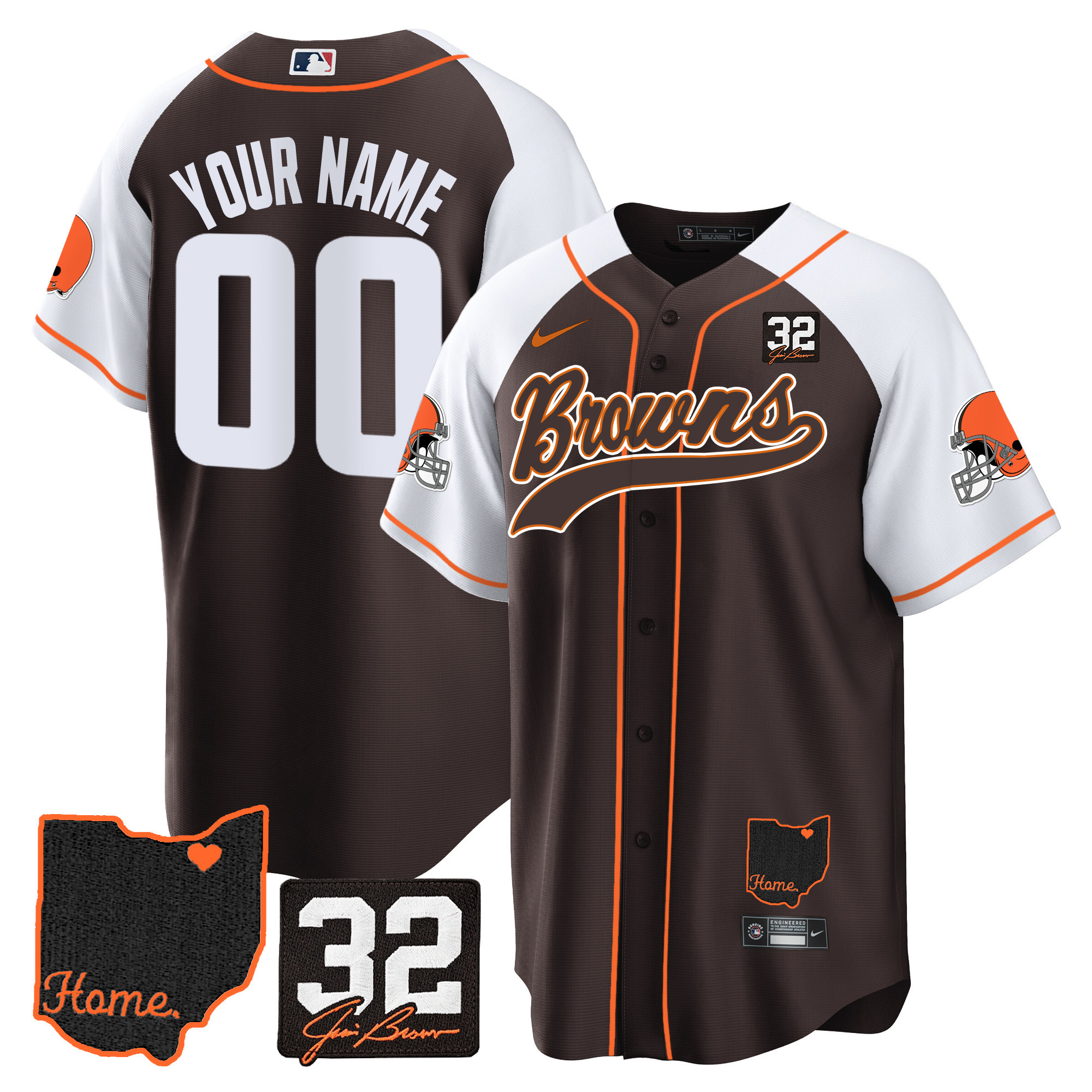 Browns #32 Jim Brown Memorial & Home Patch Baseball Custom Jersey V2 – All Stitched