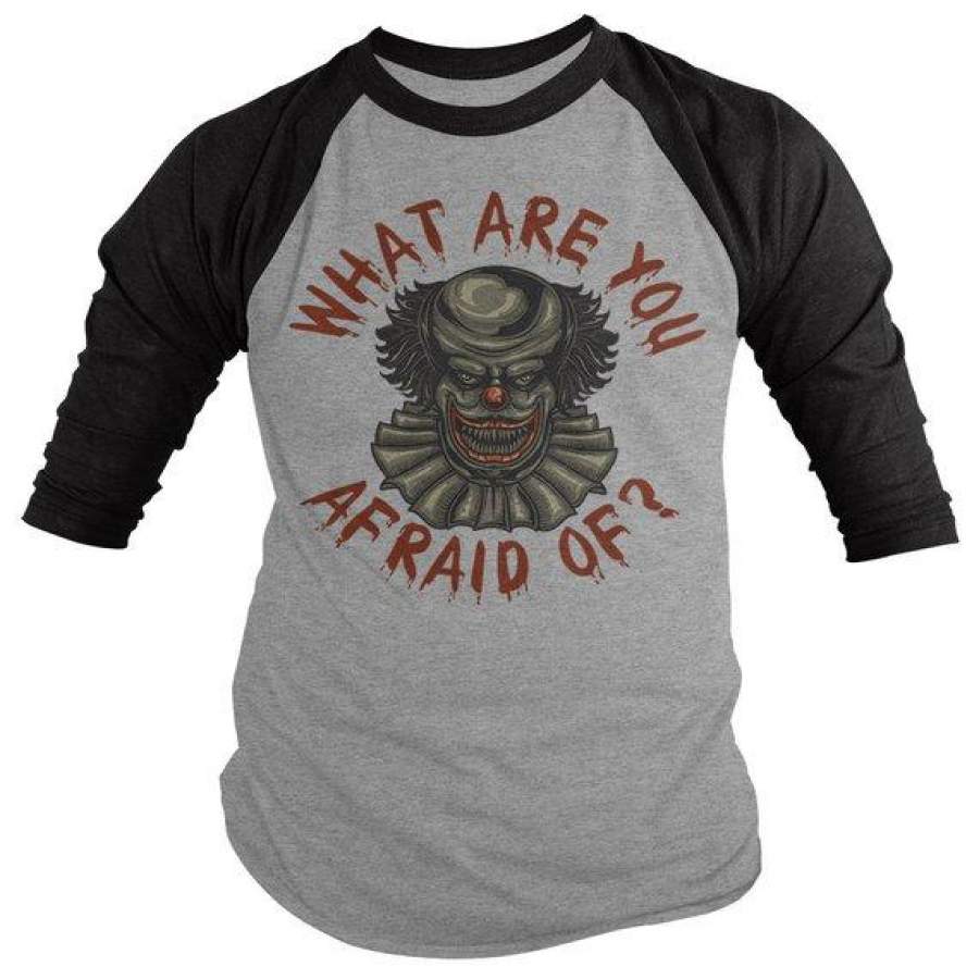 Men’s Halloween Raglan Scary Clown 3/4 Sleeve T Shirt Evil Clowns Graphic Tee