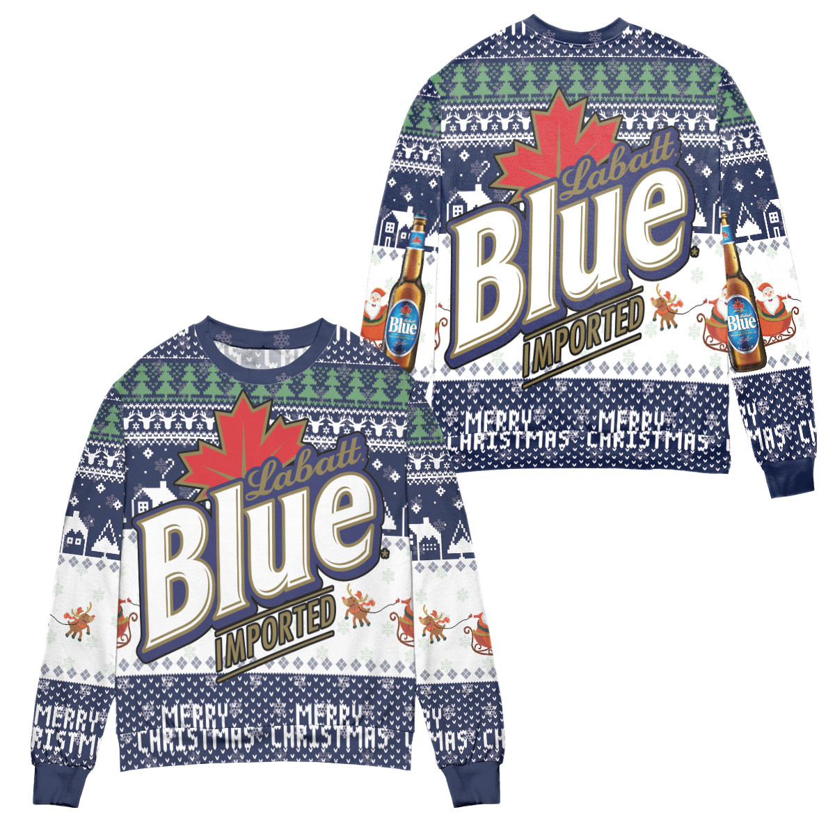 Labatt Blue Imported Pine Tree Pattern Ugly Christmas Sweater – All Over Print 3D Sweater