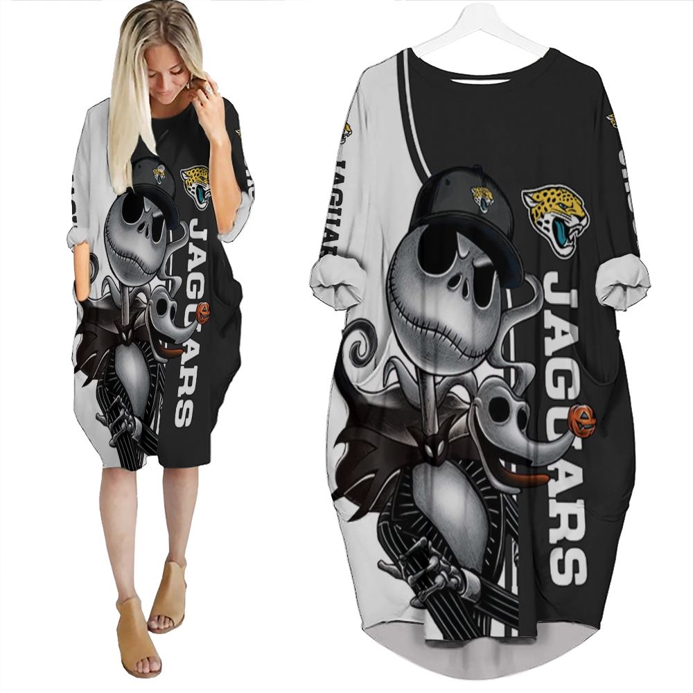 Jacksonville Jaguars Jack Skellington And Zero Batwing Pocket Dress