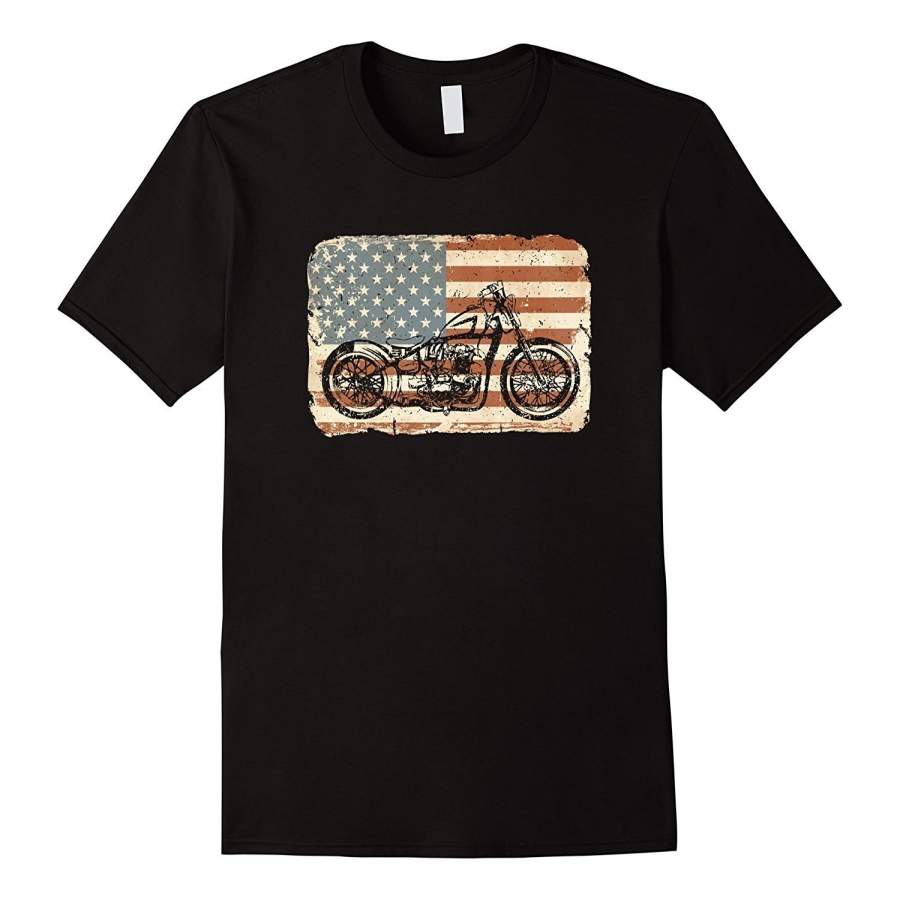 Motorcycle American Flag Patriotic Vintage Short Sleeved T-Shirt July 4Th Cheap Fashion Men Tee Shirt