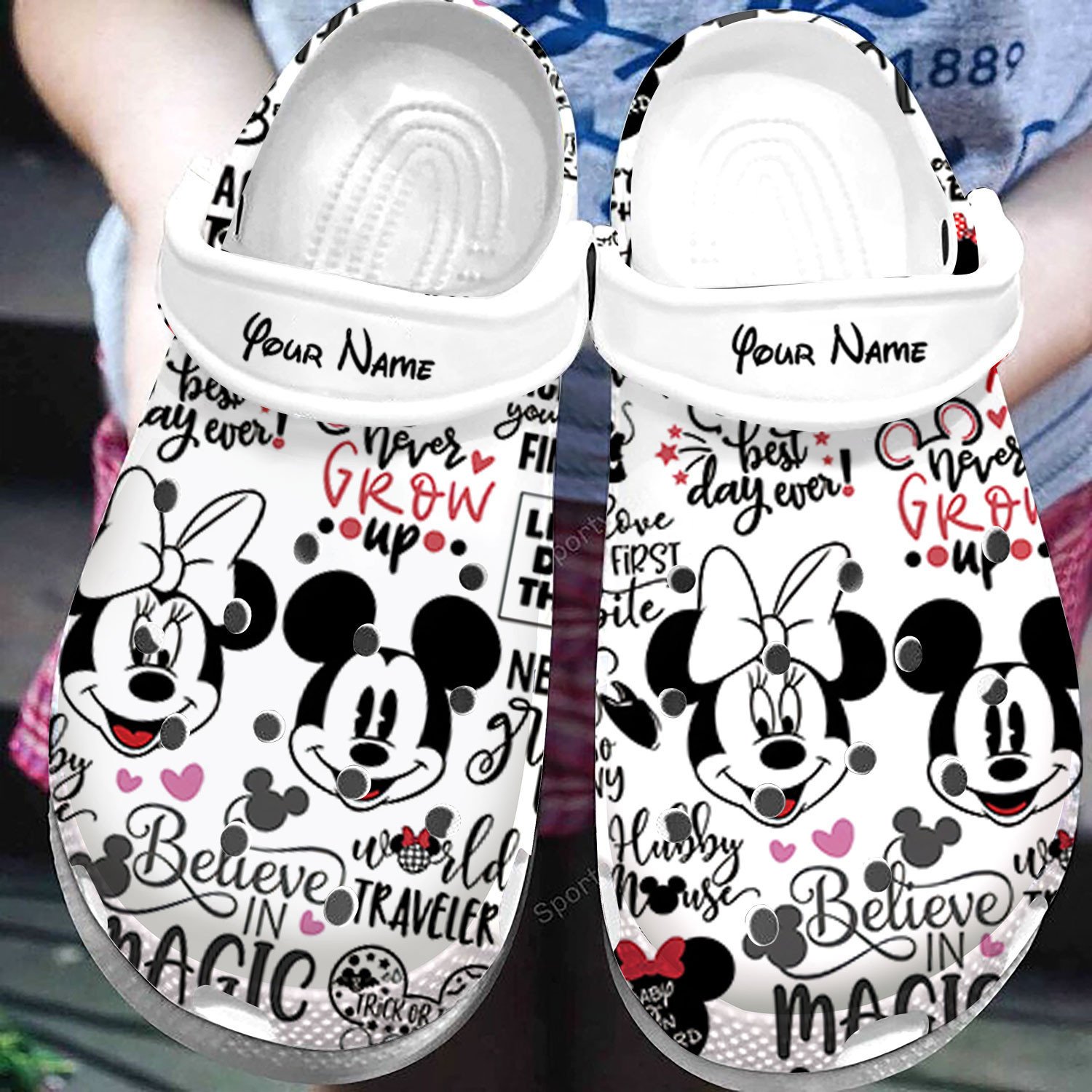 Custom Name B&W Mick*Y & Minnie Clogs Shoes #H