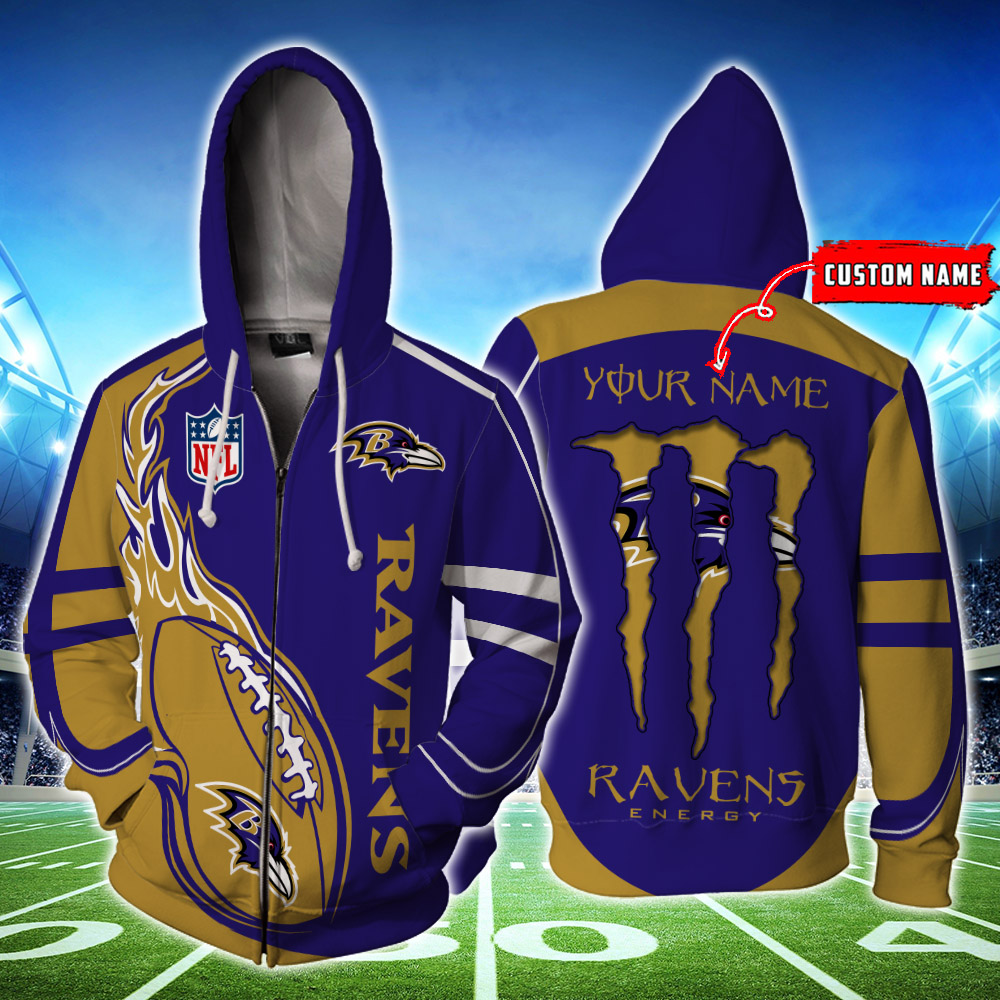 Baltimore Ravens Custom Name Zipperhoodie 3D Ds001