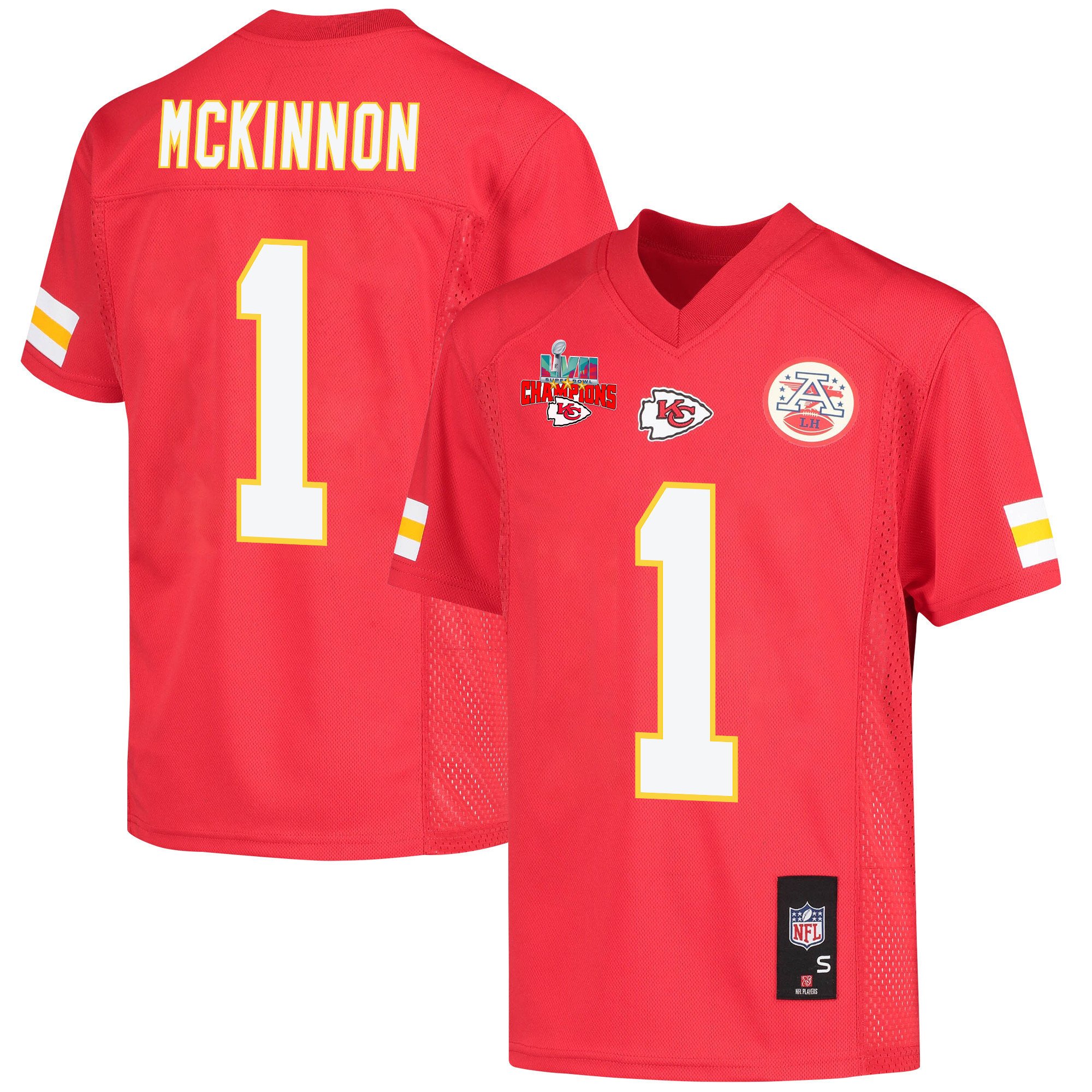 Jerick Mckinnon 1 Kansas City Chiefs Super Bowl Lvii Champions 3 Stars Youth Game Jersey – Red