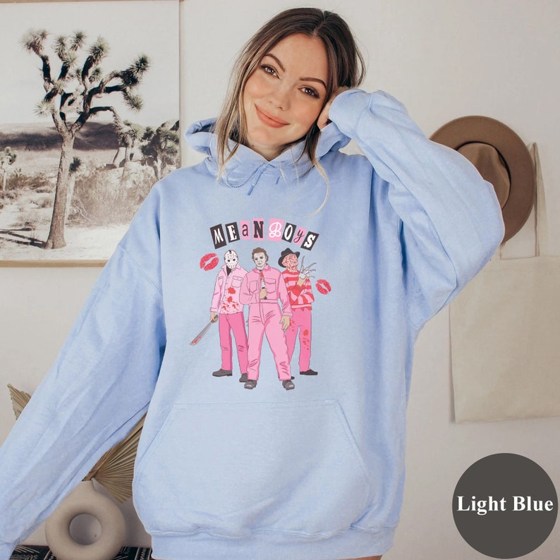 Mean Boys Sweatshirt And Hoodie, Horror Movie Shirt, Pink Spooky Shirt, Funny Halloween Graphic Shirt, Retro Aesthetic, Scary Characters.