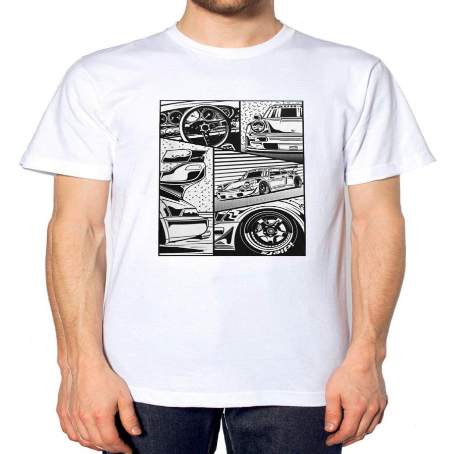 Print RWB 964 Car Parts Detail T Shirt Round Neck Vintage Style Cotton T-shirt Tees Harajuku