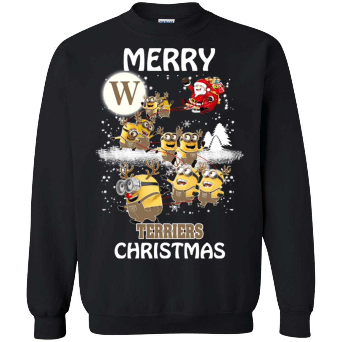 Awesome Wofford Terriers Minion Ugly Christmas Sweater 2023S Santa Claus With Sleigh Sweatshirts