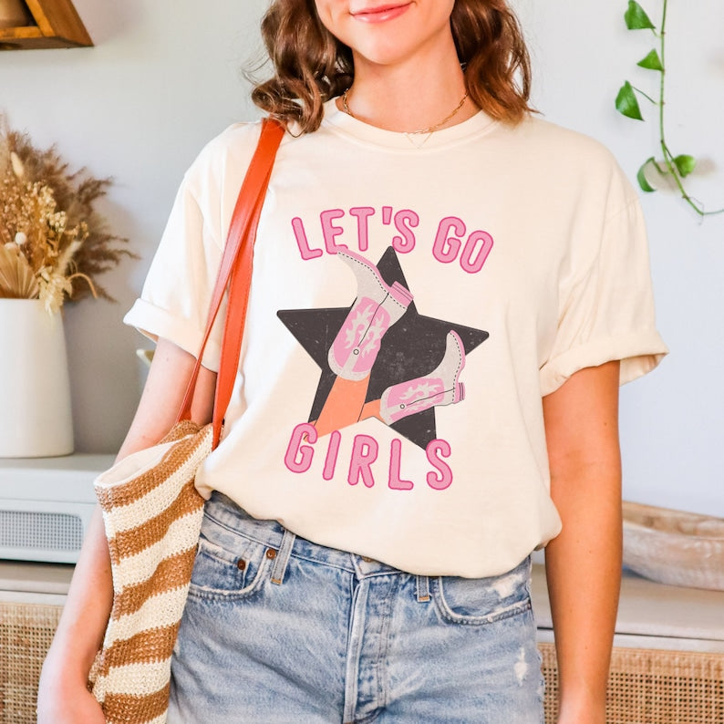 Comfort Colors Let’S Go Girls Graphic Tee, Lets Go Girls Shirt, Chic Western Bodysuit ,Country Music Tee Western Tshirt Cowgirl