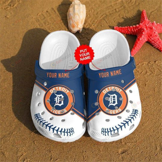 Detroit Tigers Logo Custom Name Crocs Classic Clogs Shoes In White Blue – Aop Clog