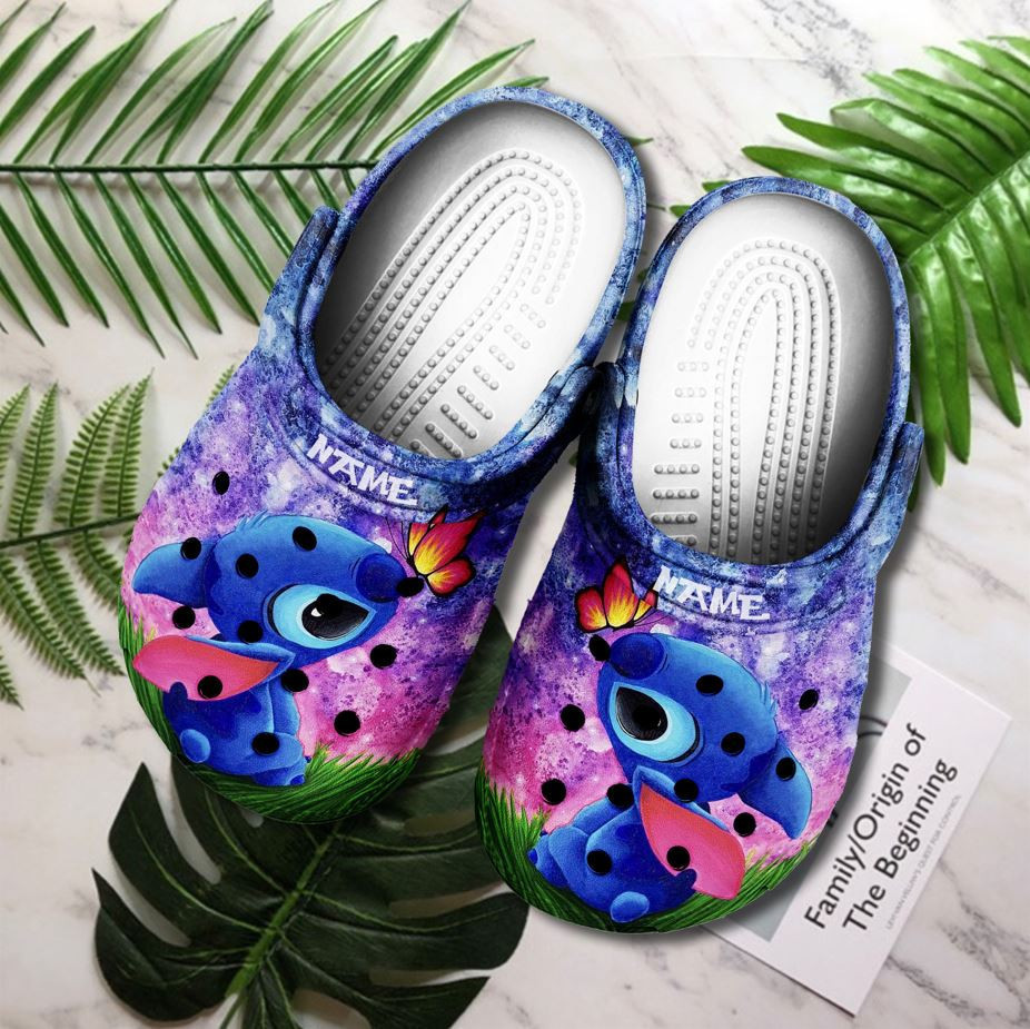 Stitch With Butterfly Custom Name Crocss Crocband Clog Comfortable Water Shoes