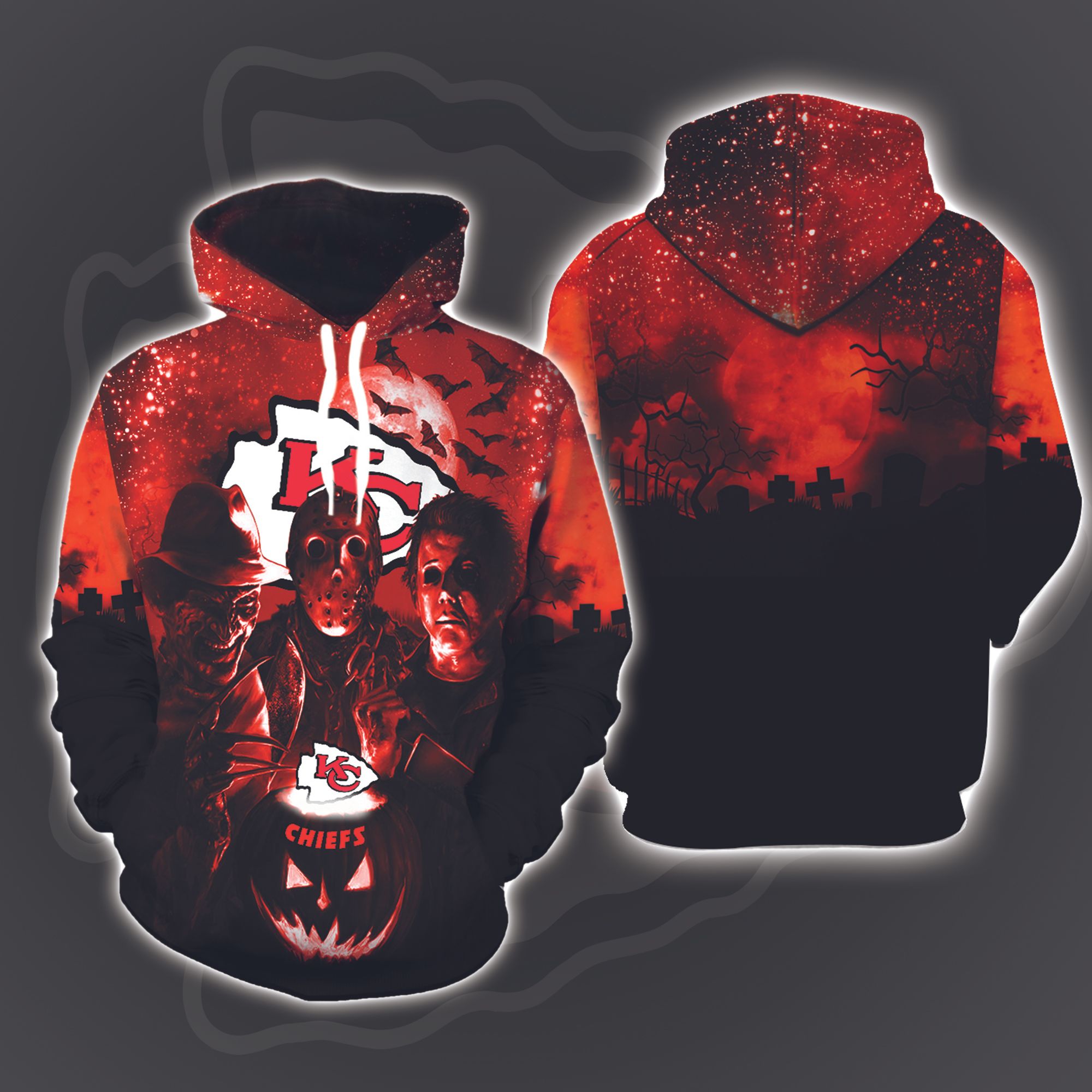 Kansas City Chiefs Halloween and Michael Myers, Jason Voorhees, Freddy Krueger 3D Printed Hoodie