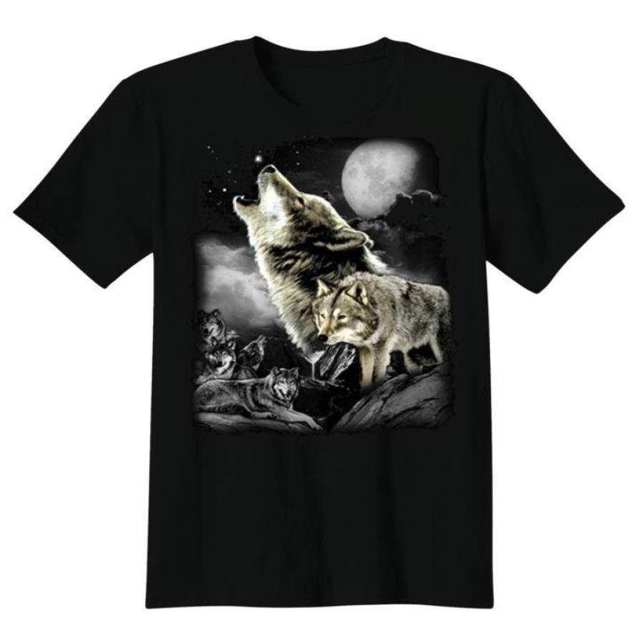 Wolf Wilderness Wolves Howling At The Moon Animal Lovers Tee Shirt Homme