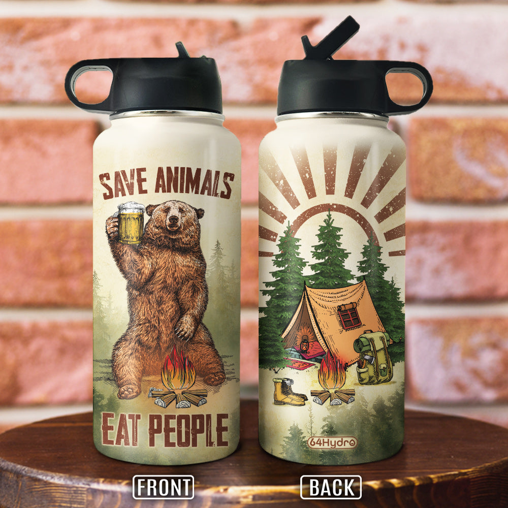 Camping Save Animals Eat People Dnrz1405001Y Stainless Steel Bottle With Straw Lid