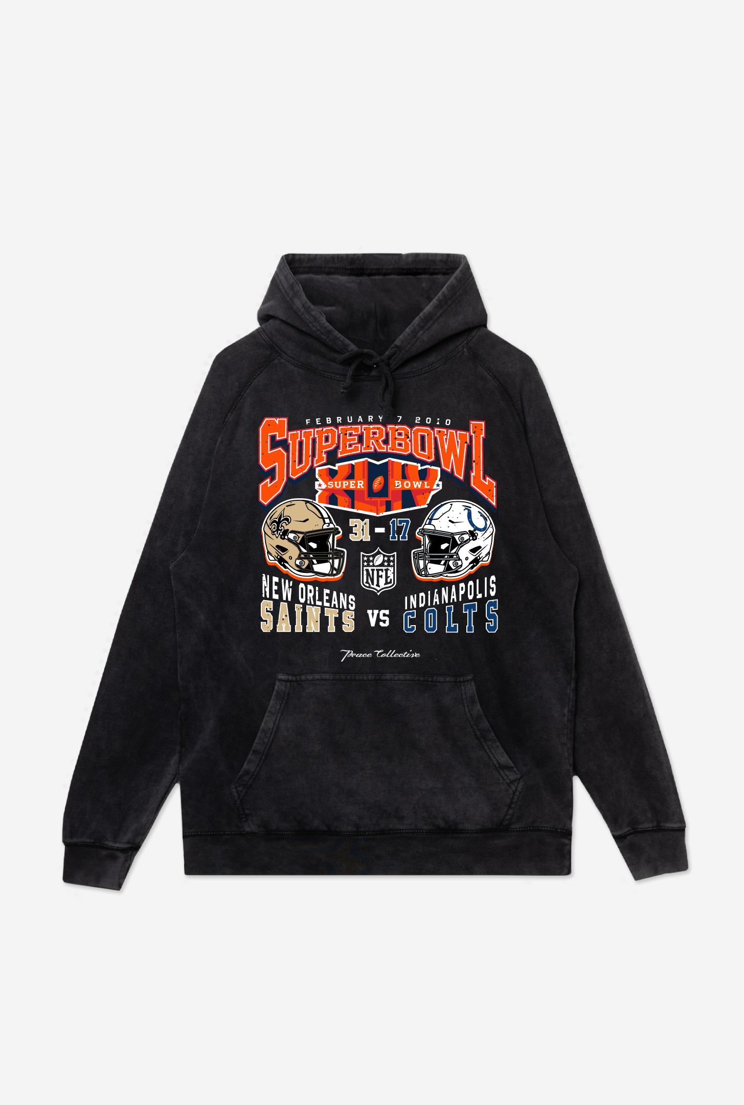 Super Bowl Xliv: New Orleans Saints Vs. Indianapolis Colts Stonewashed Hoodie – Black