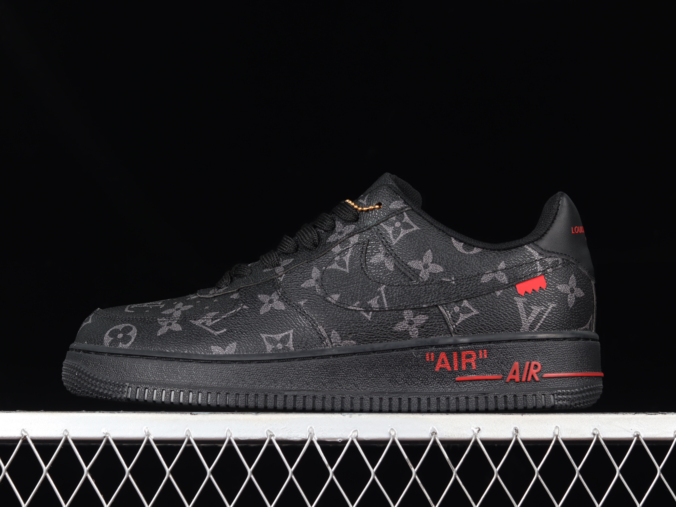 Louis Vuitton x Nike Air Force 1 Low Black Red Shoes Sneakers, Men SNK721222413