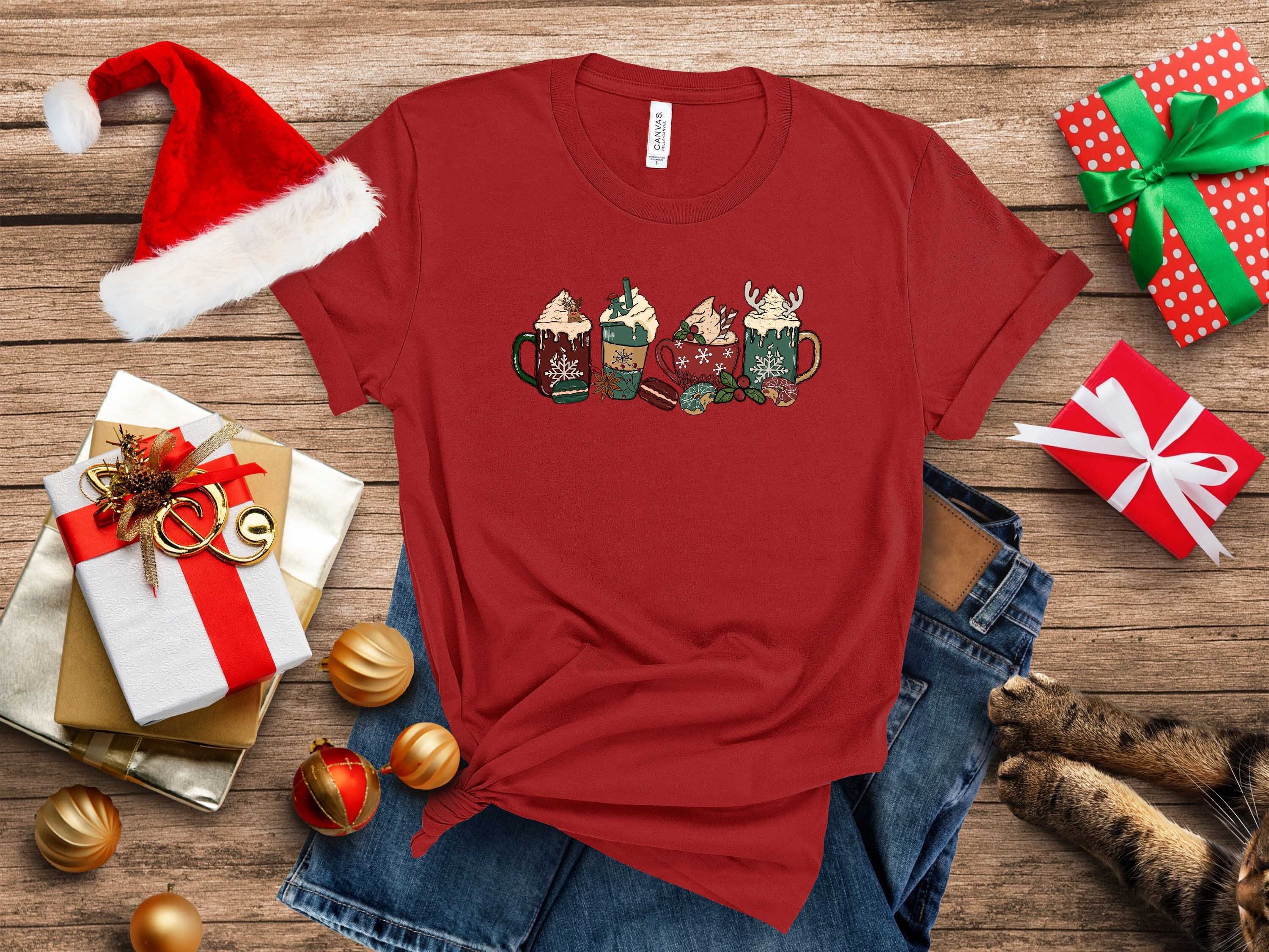 Christmas T-shirt, New Year, Gift for Her, Santa Shirt, Christmas 2023, Coffee Day Shirt, Positive Vibe Shirt, Coffee Lover Shirt, Holiday