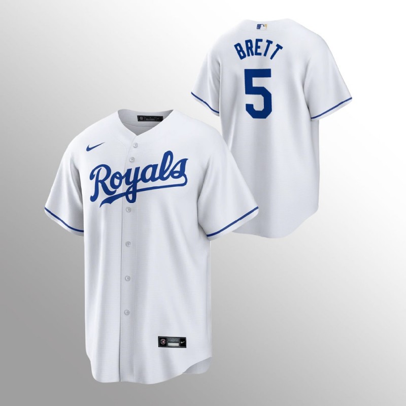 Men’S Kansas City Royals George Brett #5 White Nike  Home Player Jersey – All Stitched, Embroidery