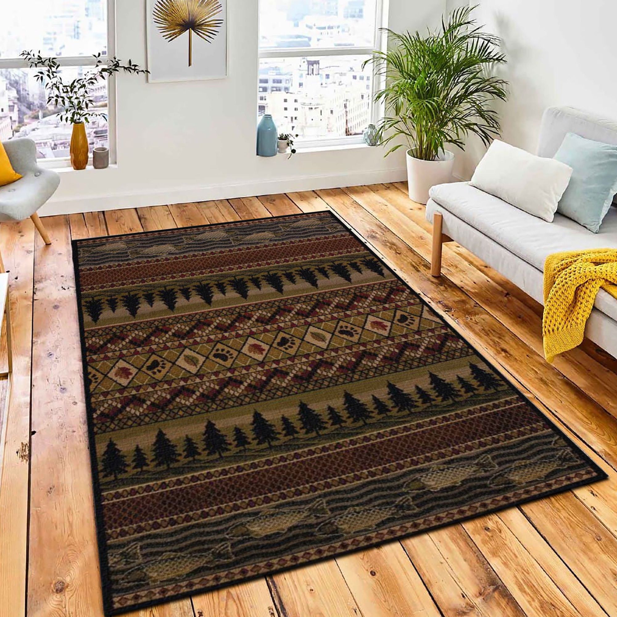 Wooded River Area Rug Rustic Cabin & Lodge Area Rug Home Decor Rug