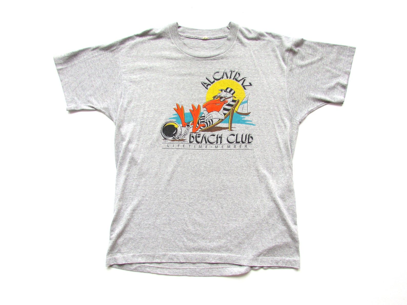 90s Vintage Alcatraz Beach Club Lifetime Member Duck Cartoon T Shirt Tee Single Stitch