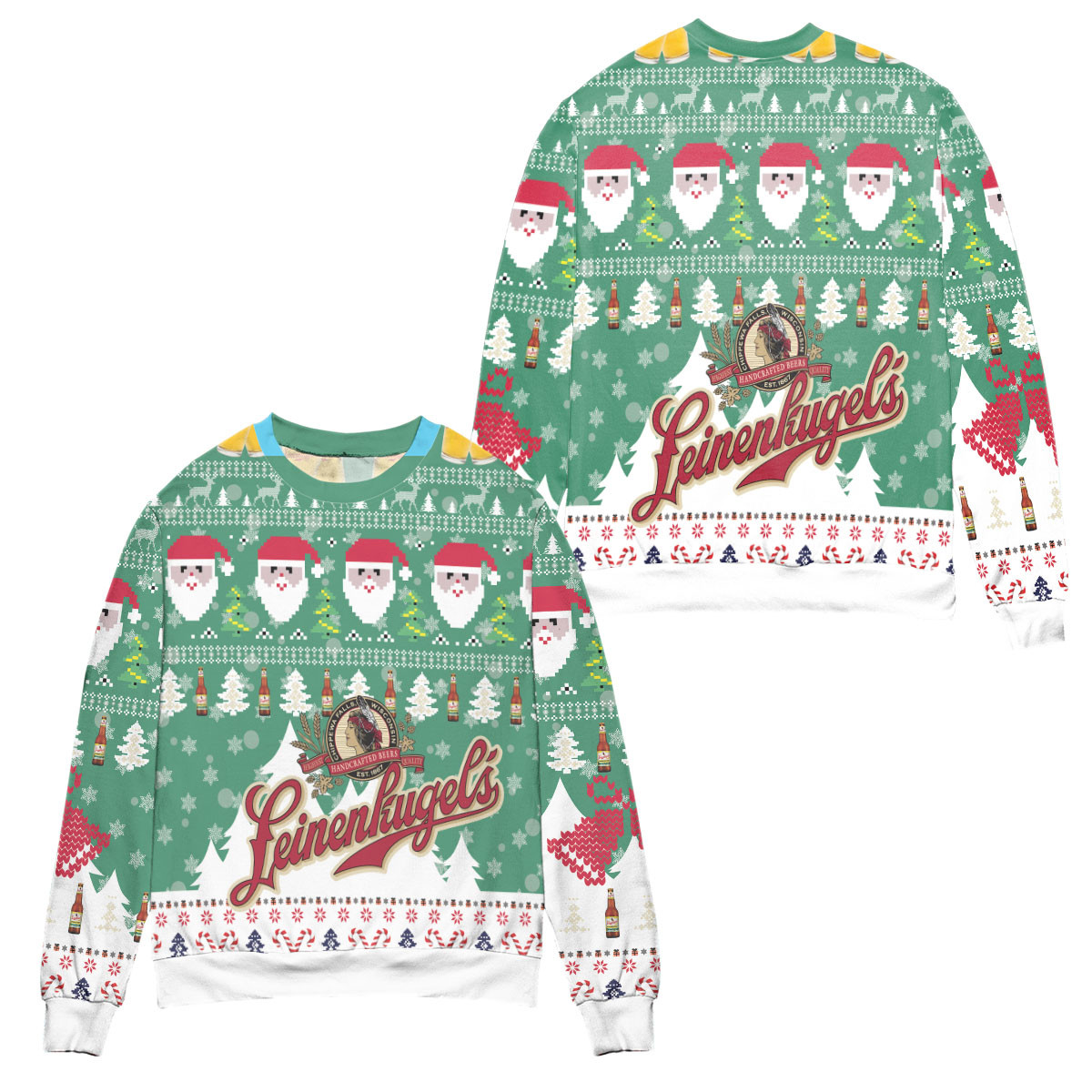 Leinenkugels Beer Logo Christmas Pattern Ugly Christmas Sweater – All Over Print 3D Sweater – White Green