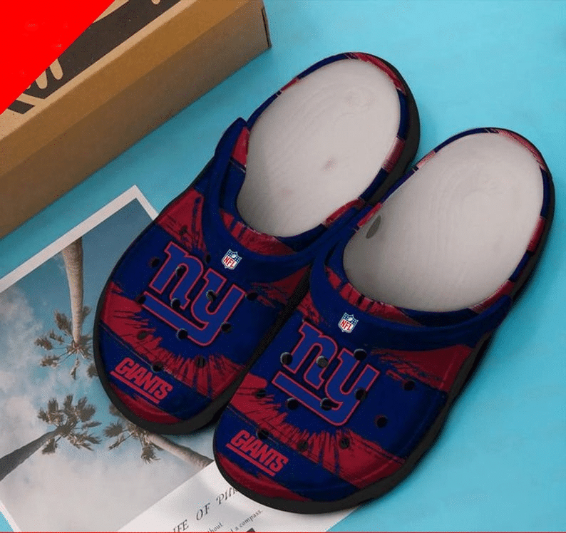 New York Giants Logo Pattern Crocs Classic Clogs Shoes In Blue & Red