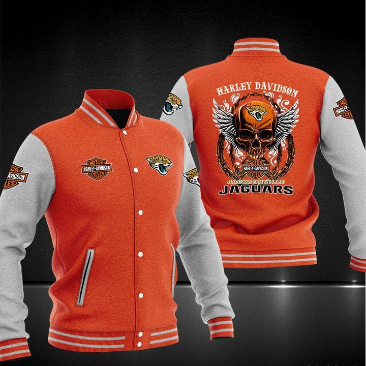 Jacksonville Jaguars Orange Skull Baseball Jacket V2