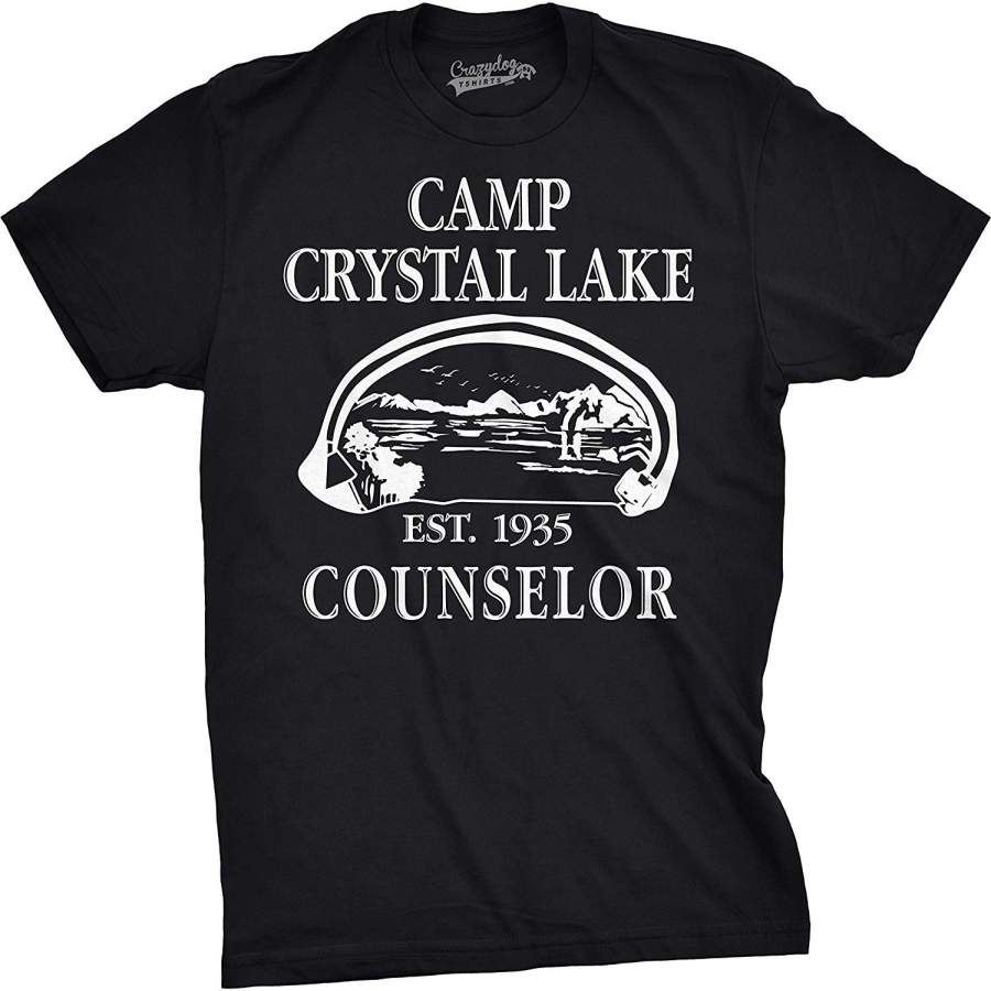 Mens Camp Crystal Lake Short Sleeve T-Shirt Funny Shirts Camping Vintage Horror Novelty Cotton T Shirt