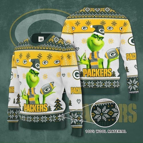 Grinch Green Bay Packers Ugly Christmas Sweater, All Over Print Sweatshirt