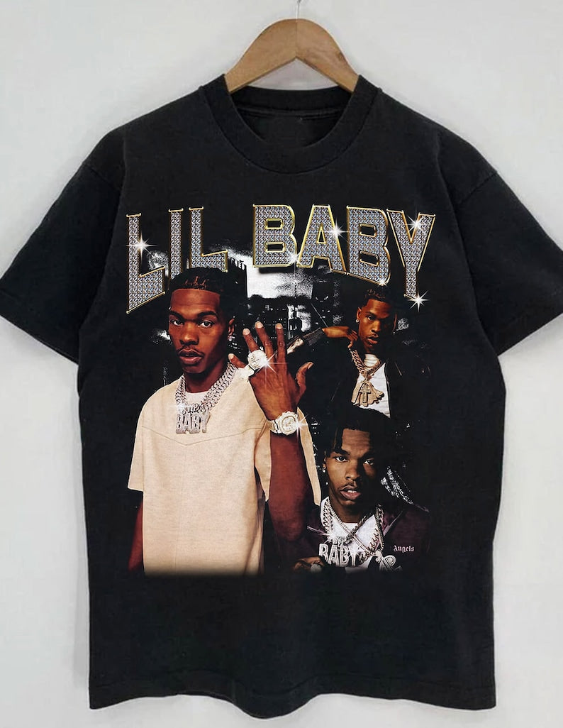 Lil Baby Classic Vintage Bootleg Rap T-Shirt Famous Rapper Vintage Rap Tee Lil Durk Polo G Drake Black Rap T Shirt