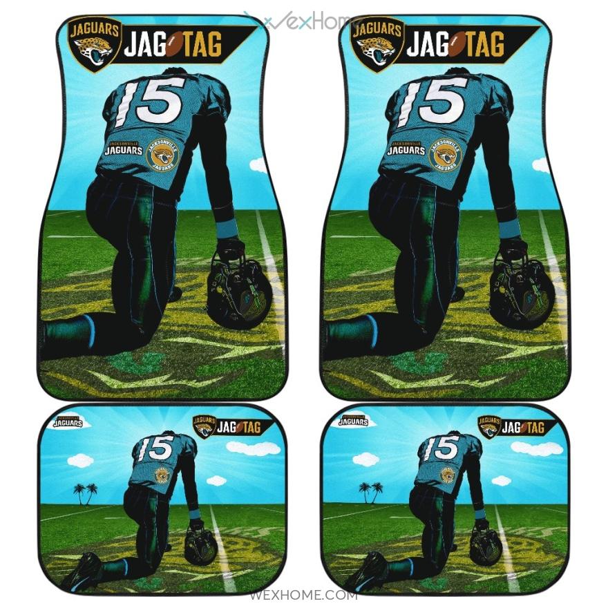 Jacksonville Jaguars Football Car Floor Mats | Jags Player 15 Kneeling On Rugby Pitch Car Mats