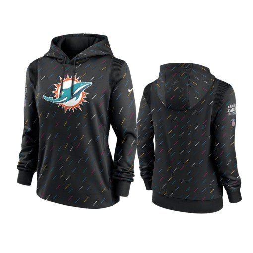 Women Miami Dolphins Anthracite 2021 Crucial Catch Therma Pullover Hoodie