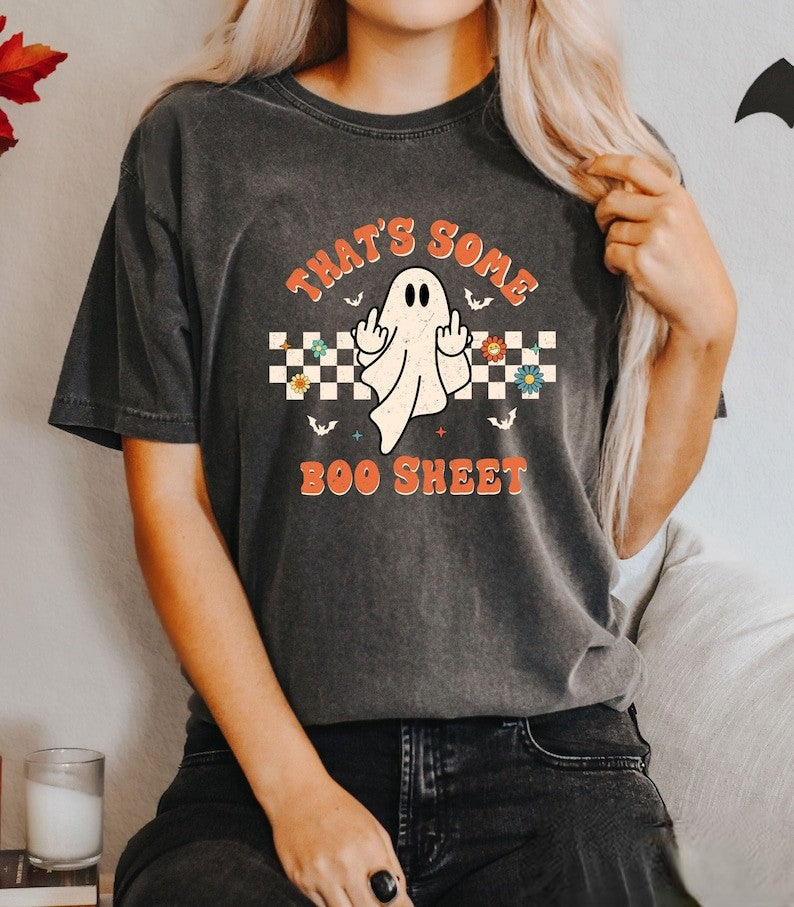 That'S Some Boo Sheet Shirt, Ghost Middle Finger Shirt, Retro Halloween Shirt, Boo Shirt, Spooky Season Shirt, Halloween Gifts For Her